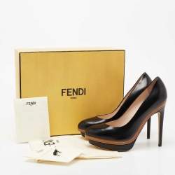 Pre Owned Fendi Black Leather Platform Pumps Size 39