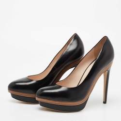 Pre Owned Fendi Black Leather Platform Pumps Size 39