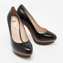Pre Owned Fendi Black Leather Platform Pumps Size 39