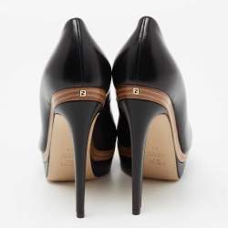 Pre Owned Fendi Black Leather Platform Pumps Size 39