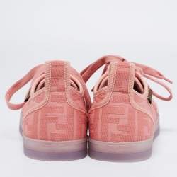 Pre Owned Fendi Pink Canvas And PVC FF Logo Low-Top Sneakers Size 38