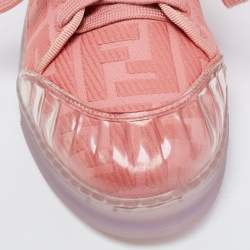 Pre Owned Fendi Pink Canvas And PVC FF Logo Low-Top Sneakers Size 38