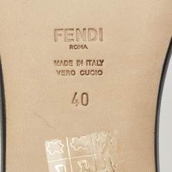 Pre Owned Fendi Black Leather Signature FF Flat Sandals Size 40 