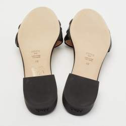 Pre Owned Fendi Black Leather Signature FF Flat Sandals Size 40 