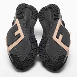 Pre Owned Fendi Black/Beige Mesh And Suede Flow Logo Low Top Sneakers Size 38