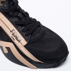 Pre Owned Fendi Black/Beige Mesh And Suede Flow Logo Low Top Sneakers Size 38