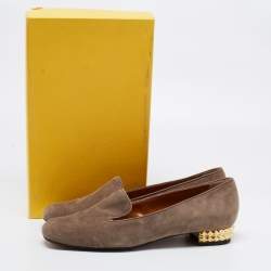 Fendi Grey Suede Slip On Loafers Size 40