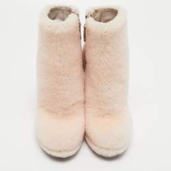 Pre Owned Fendi Light Pink Shearling Ice Heel Ankle Length Boots Size 36