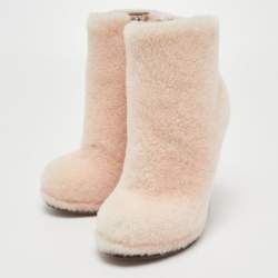 Pre Owned Fendi Light Pink Shearling Ice Heel Ankle Length Boots Size 36