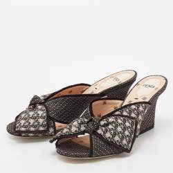 Pre Owned Fendi Brown Fabric Knotted Slide Sandals Size 38.5