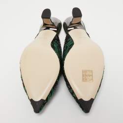 Pre Owned Fendi Green/Black Crystal Embellished Mesh Colibri Mules Size 35