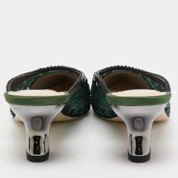 Pre Owned Fendi Green/Black Crystal Embellished Mesh Colibri Mules Size 35