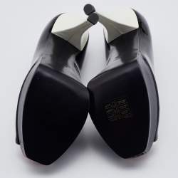 Pre Owned Fendi Black/White Patent Leather Fendista Peep Toe Platform Pumps Size 39