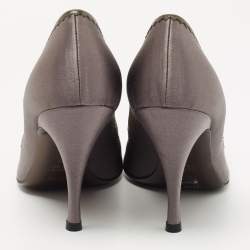 Pre Owned Fendi Grey Satin Pom Pom Open Toe Pumps Size 39