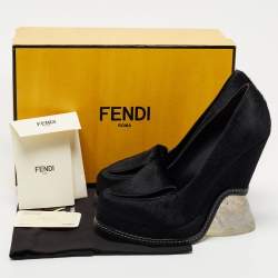 Pre Owned Fendi Black Calf hair Ice Heel Loafers Size 40