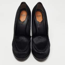 Pre Owned Fendi Black Calf hair Ice Heel Loafers Size 40