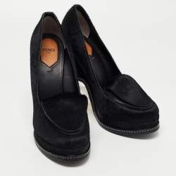 Pre Owned Fendi Black Calf hair Ice Heel Loafers Size 40