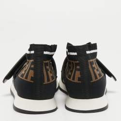 Pre Owned Fendi Brown/Black Zucca Knit Fabric Rockoko Slip On Sneakers Size 38