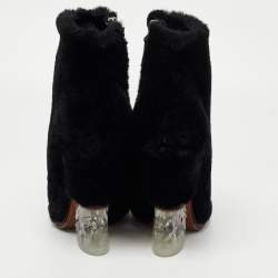 Pre Owned Fendi Black Shearling Fur Ankle Boots Size 38