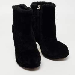 Pre Owned Fendi Black Shearling Fur Ankle Boots Size 38