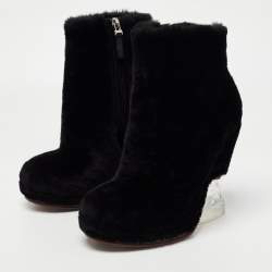Pre Owned Fendi Black Shearling Fur Ankle Boots Size 38
