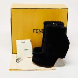 Pre Owned Fendi Black Shearling Fur Ankle Boots Size 38