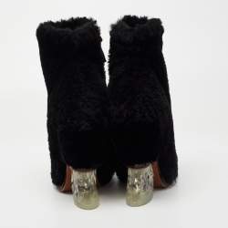 Pre Owned Fendi Black Fur Ice Heel Ankle Boots Size 36
