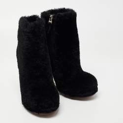 Pre Owned Fendi Black Fur Ice Heel Ankle Boots Size 36