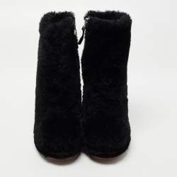 Pre Owned Fendi Black Fur Ice Heel Ankle Boots Size 36