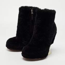 Pre Owned Fendi Black Fur Ice Heel Ankle Boots Size 36