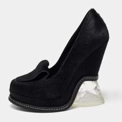 Pre Owned Fendi Black Calf Hair Block Heel Loafer Pumps Size 36