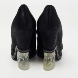 Pre Owned Fendi Black Calf Hair Block Heel Loafer Pumps Size 36