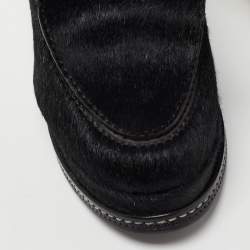 Pre Owned Fendi Black Calf Hair Block Heel Loafer Pumps Size 36