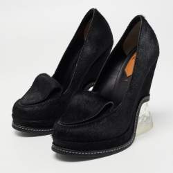 Pre Owned Fendi Black Calf Hair Block Heel Loafer Pumps Size 36