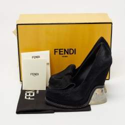 Pre Owned Fendi Black Calf Hair Block Heel Loafer Pumps Size 36