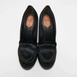 Pre Owned Fendi Black Calf Hair Block Heel Loafer Pumps Size 39