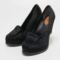 Pre Owned Fendi Black Calf Hair Block Heel Loafer Pumps Size 39