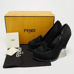 Pre Owned Fendi Black Calf Hair Block Heel Loafer Pumps Size 39
