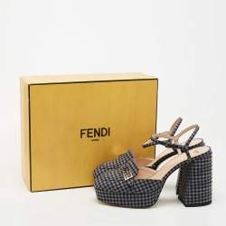 Pre Owned Fendi Grey/Blue Canvas Promenade Slingback Pumps Size 40