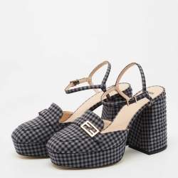 Pre Owned Fendi Grey/Blue Canvas Promenade Slingback Pumps Size 40