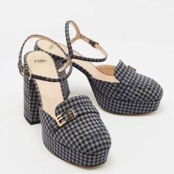 Pre Owned Fendi Grey/Blue Canvas Promenade Slingback Pumps Size 40