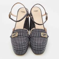 Pre Owned Fendi Grey/Blue Canvas Promenade Slingback Pumps Size 40