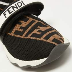 Pre Owned Fendi Brown/Black Zucca Knit Fabric Rockoko Slip On Sneakers Size 35