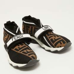 Pre Owned Fendi Brown/Black Zucca Knit Fabric Rockoko Slip On Sneakers Size 35