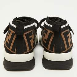 Pre Owned Fendi Brown/Black Zucca Knit Fabric Rockoko Slip On Sneakers Size 35