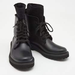 Pre Owned Fendi Black Rubber and Zucca Knit Fabric Ankle Boots Size 38