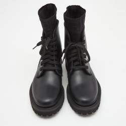 Pre Owned Fendi Black Rubber and Zucca Knit Fabric Ankle Boots Size 38