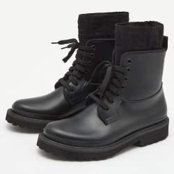 Pre Owned Fendi Black Rubber and Zucca Knit Fabric Ankle Boots Size 38