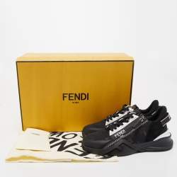 Pre Owned Fendi Black Leather and Mesh Flow Low Top Sneakers Size 35