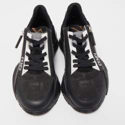 Pre Owned Fendi Black Leather and Mesh Flow Low Top Sneakers Size 35